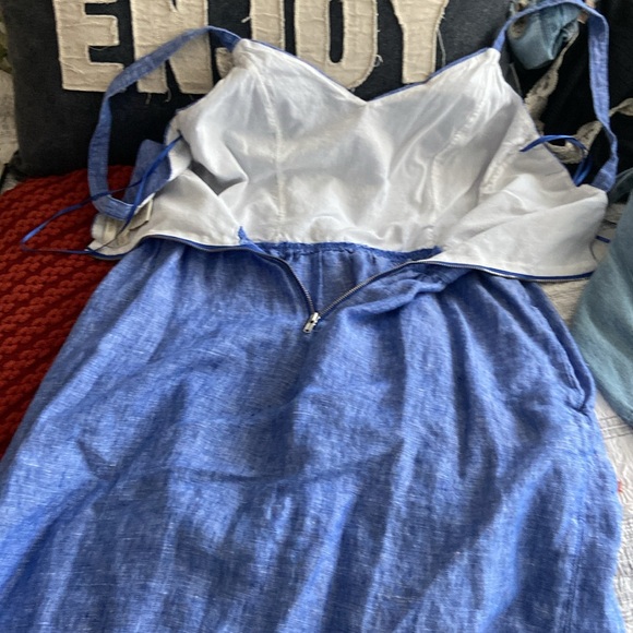 ADORABLE 100% Linen Cynthia Rowley Denim Blue Jumper Dress. Size Small. - Picture 7 of 8